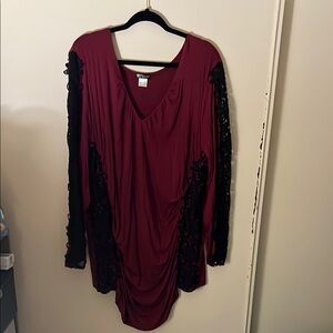 VENUS Burgundy Blouse with Lace Sleeves